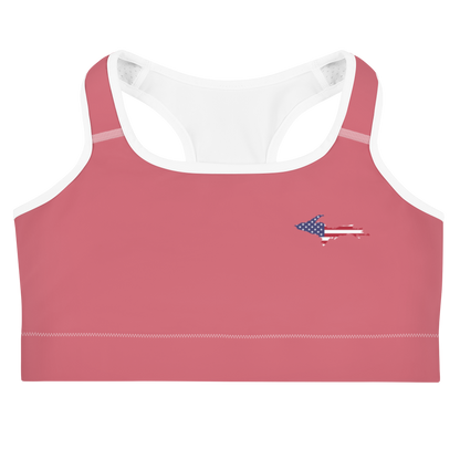 Michigan Upper Peninsula Sports Bra (w/ UP USA Flag Outline) | Watermelon Pink