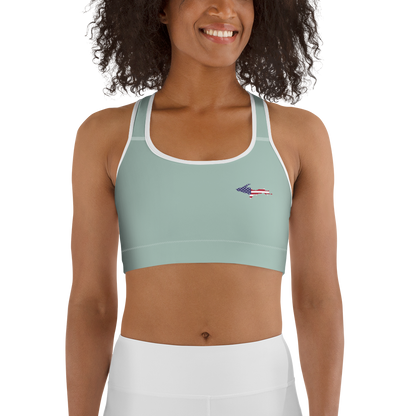 Michigan Upper Peninsula Sports Bra (w/ UP USA Flag ) | Sea Green