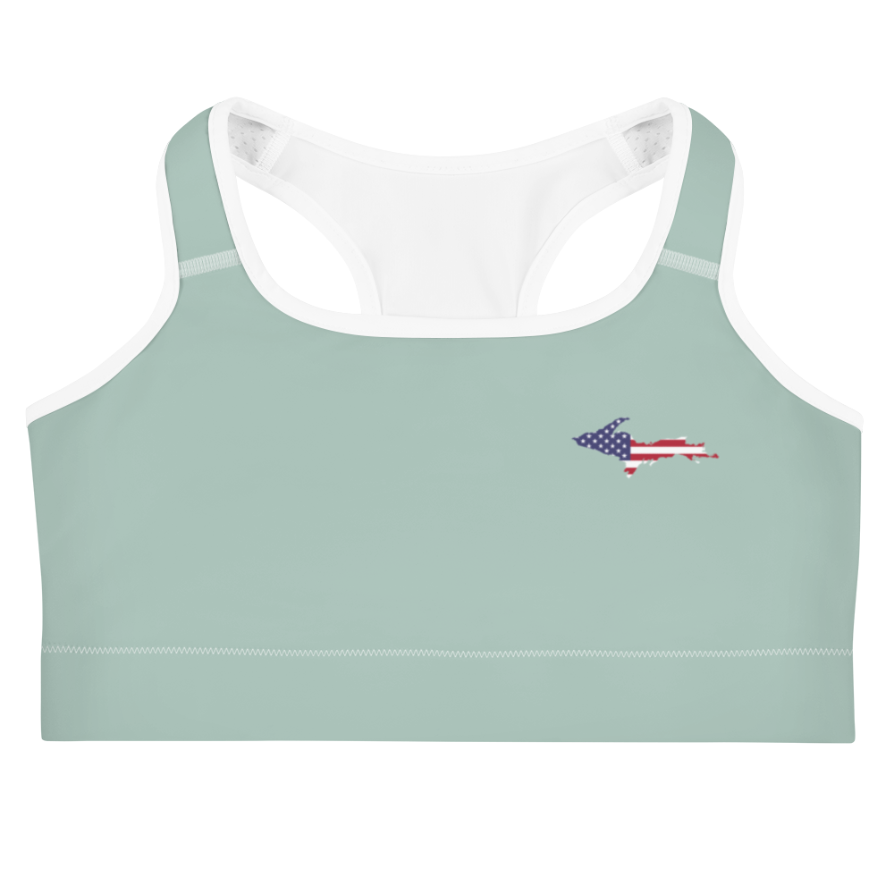 Michigan Upper Peninsula Sports Bra (w/ UP USA Flag ) | Sea Green