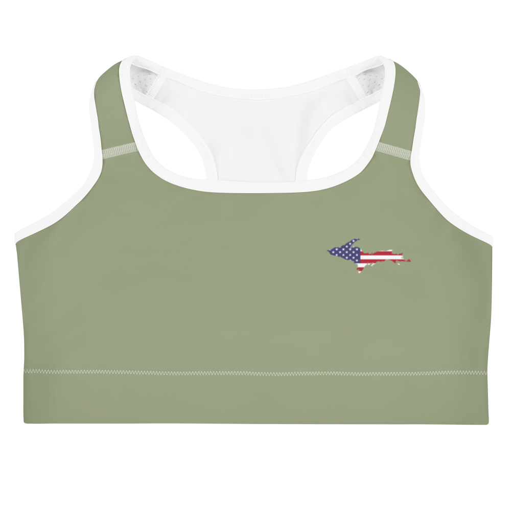 Michigan Upper Peninsula Sports Bra (w/ UP USA Flag) | Beachgrass Green