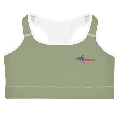 Michigan Upper Peninsula Sports Bra (w/ UP USA Flag) | Beachgrass Green