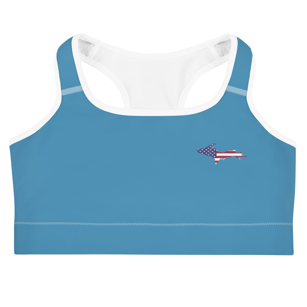 Michigan Upper Peninsula Sports Bra (w/ UP USA Flag) | Lake Michigan Blue