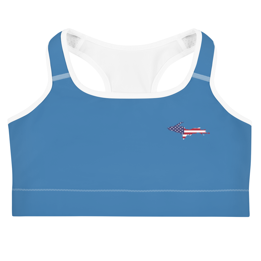 Michigan Upper Peninsula Sports Bra (w/ UP USA Flag) | Lake Superior Blue