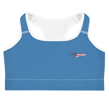 Michigan Upper Peninsula Sports Bra (w/ UP USA Flag) | Lake Superior Blue