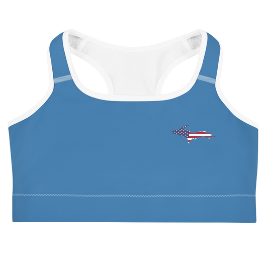 Michigan Upper Peninsula Sports Bra (w/ UP USA Flag) | Lake Superior Blue