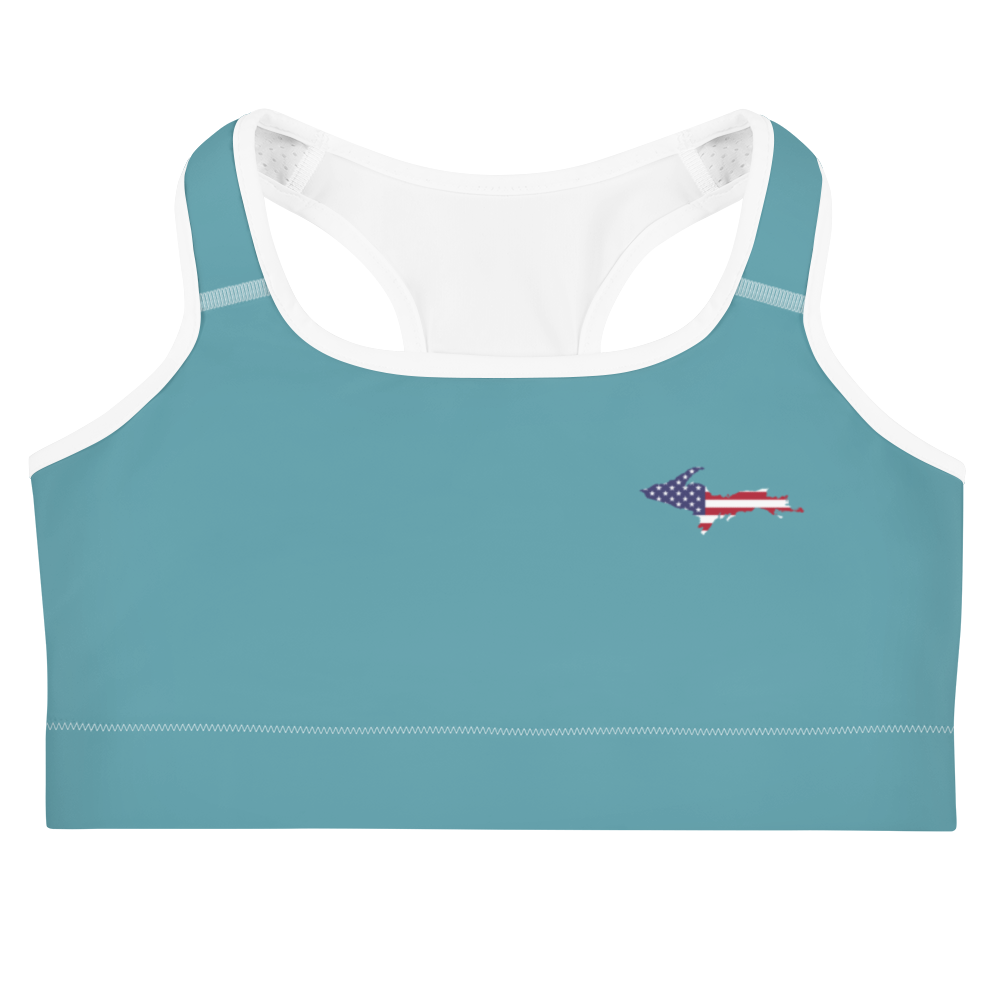 Michigan Upper Peninsula Sports Bra (w/ UP USA Flag) | Lake Huron Blue