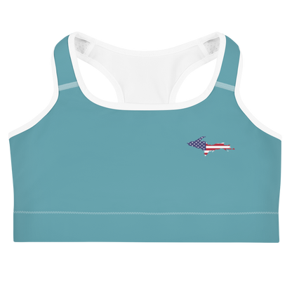 Michigan Upper Peninsula Sports Bra (w/ UP USA Flag) | Lake Huron Blue