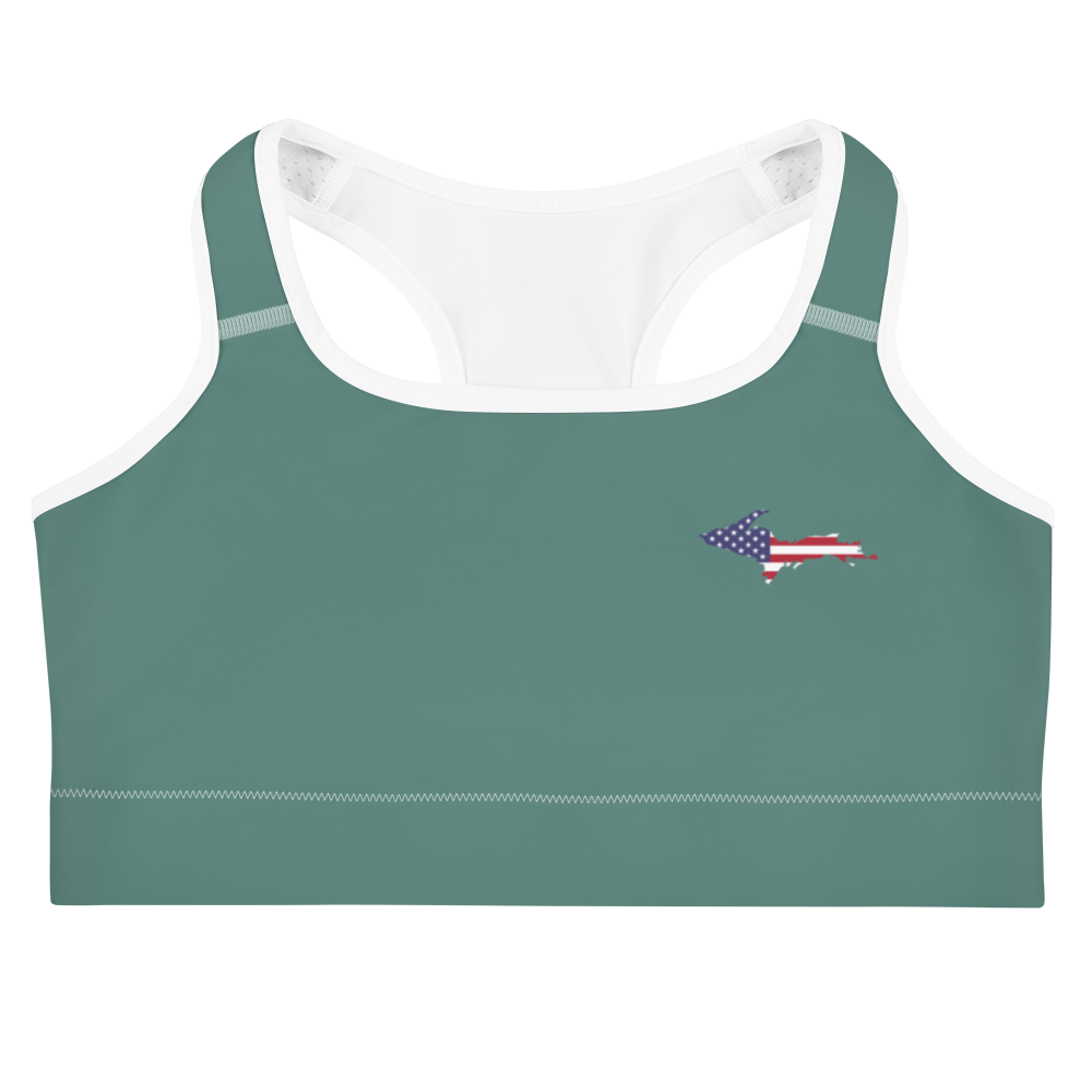 Michigan Upper Peninsula Sports Bra (w/ UP USA Flag) | Copper Green