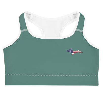 Michigan Upper Peninsula Sports Bra (w/ UP USA Flag) | Copper Green