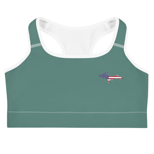 Michigan Upper Peninsula Sports Bra (w/ UP USA Flag) | Copper Green