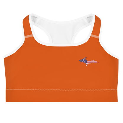 Michigan Upper Peninsula Sports Bra (w/ UP USA Flag) | Maple Leaf Orange