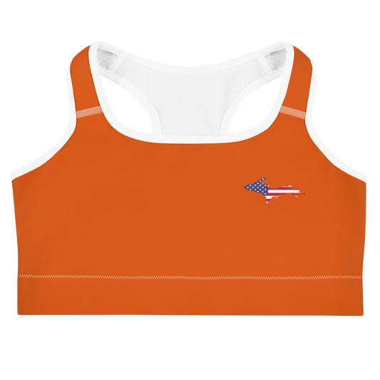 Michigan Upper Peninsula Sports Bra (w/ UP USA Flag) | Maple Leaf Orange