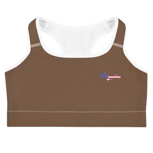 Michigan Upper Peninsula Sports Bra (w/ UP USA Flag) | Coffee Color