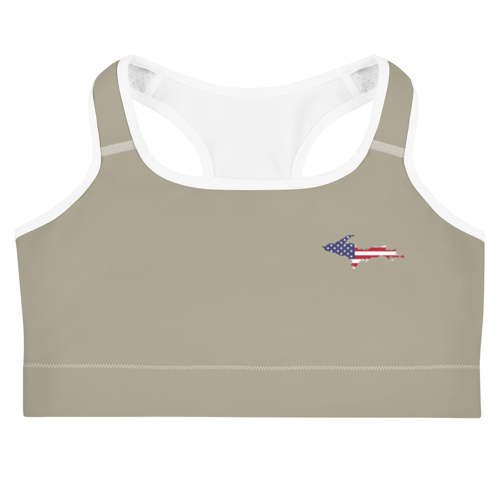 Michigan Upper Peninsula Sports Bra (w/ UP USA Flag) | Petoskey Stone Beige