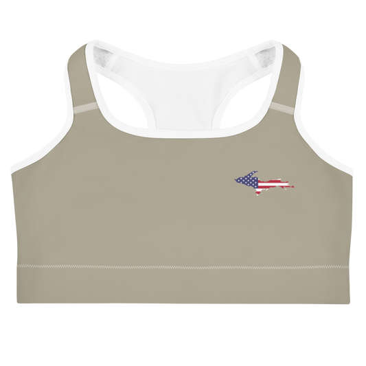 Michigan Upper Peninsula Sports Bra (w/ UP USA Flag) | Petoskey Stone Beige