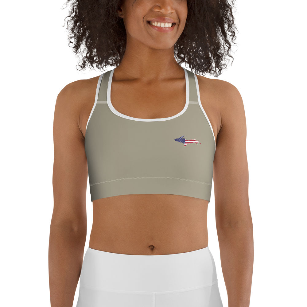 Michigan Upper Peninsula Sports Bra (w/ UP USA Flag) | Petoskey Stone Beige