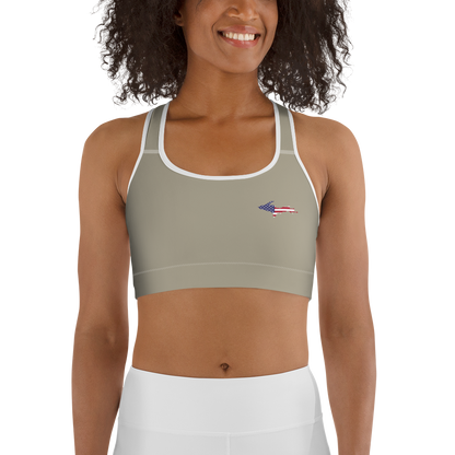 Michigan Upper Peninsula Sports Bra (w/ UP USA Flag) | Petoskey Stone Beige