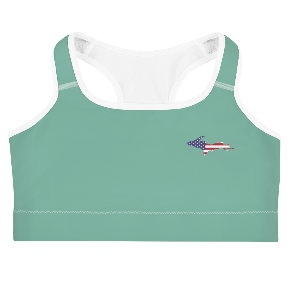 Michigan Upper Peninsula Sports Bra (w/ UP USA Flag) | Metallic Mint Green