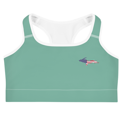 Michigan Upper Peninsula Sports Bra (w/ UP USA Flag) | Metallic Mint Green