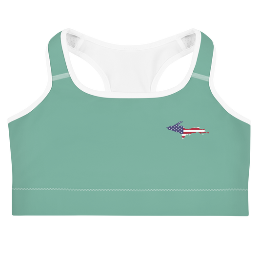 Michigan Upper Peninsula Sports Bra (w/ UP USA Flag) | Metallic Mint Green