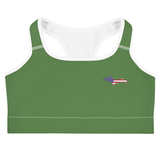 Michigan Upper Peninsula Sports Bra (w/ UP USA Flag) | Pine Green