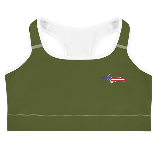 Michigan Upper Peninsula Sports Bra (w/ UP USA Flag) | Army Green