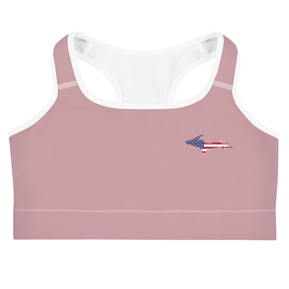 Michigan Upper Peninsula Sports Bra (w/ UP USA Flag) | Cherry Blossom Pink