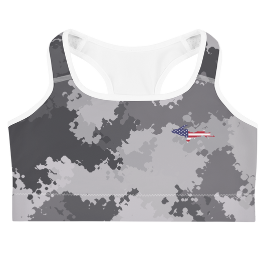 Michigan Upper Peninsula Sports Bra (w/ UP USA Flag) | Iron Ore Camo