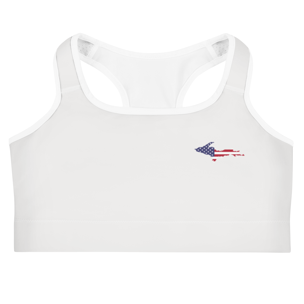 Michigan Upper Peninsula Sports Bra (w/ UP USA Flag) | Birch Bark White