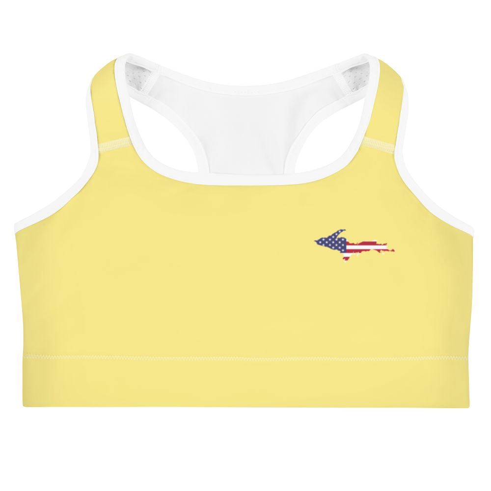 Michigan Upper Peninsula Sports Bra (w/ UP USA Flag) | Cherry Yellow