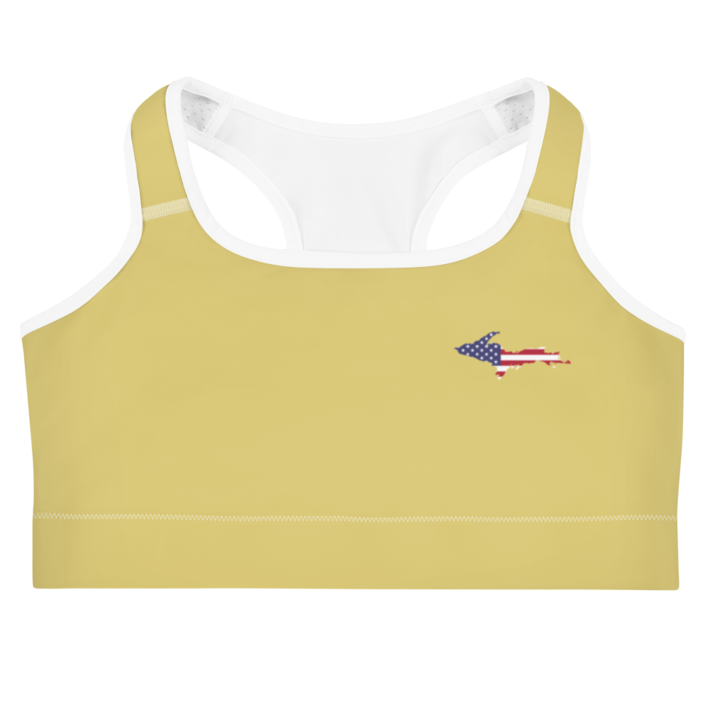 Michigan Upper Peninsula Sports Bra (w/ UP USA Flag) | Plum Yellow