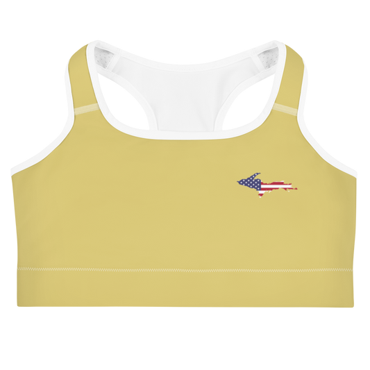 Michigan Upper Peninsula Sports Bra (w/ UP USA Flag) | Plum Yellow