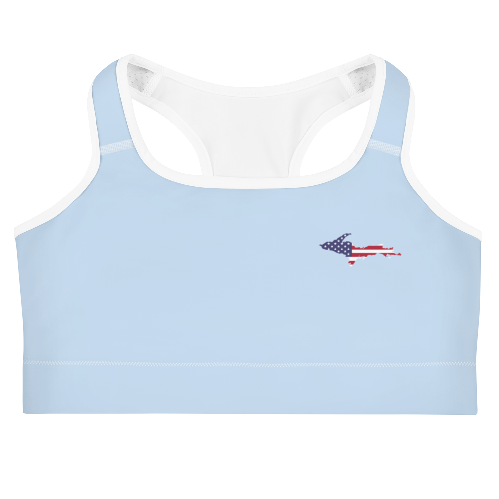 Michigan Upper Peninsula Sports Bra (w/ UP USA Flag) | Light Blue