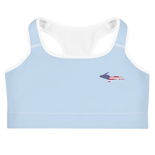 Michigan Upper Peninsula Sports Bra (w/ UP USA Flag) | Light Blue