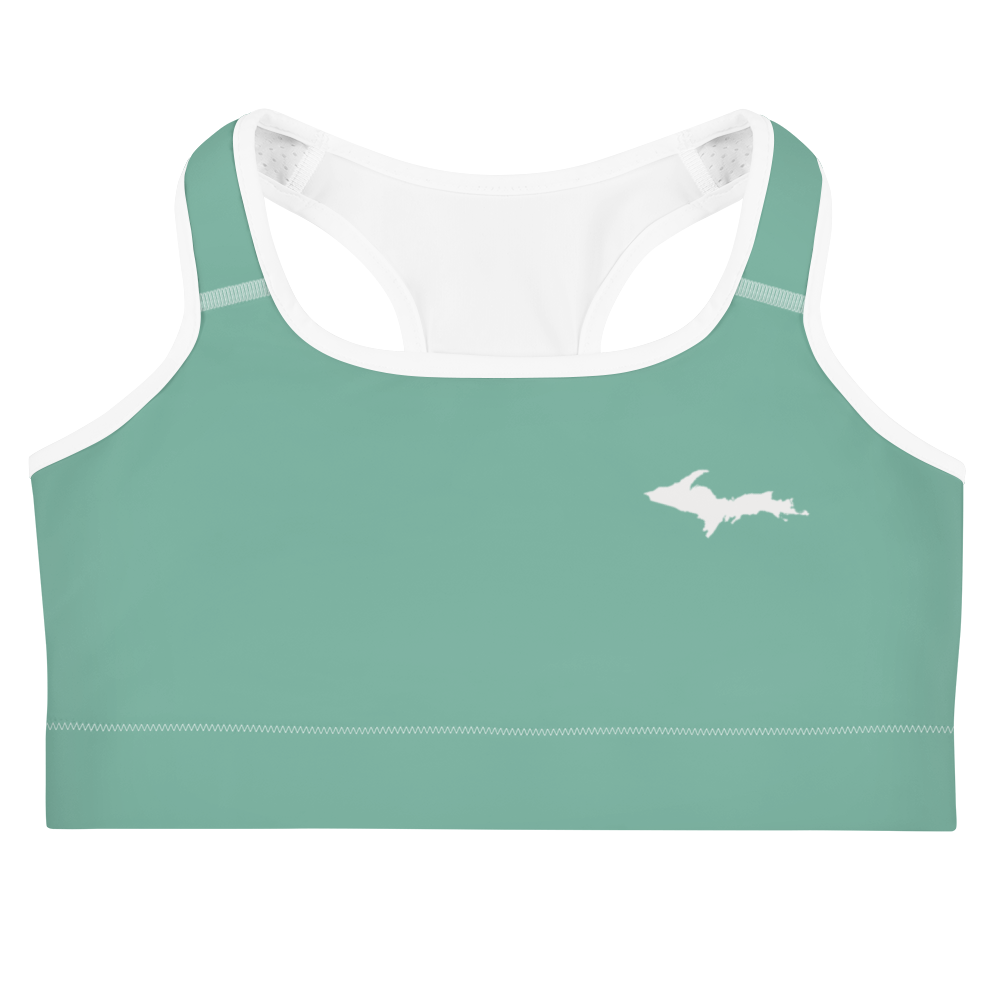 Michigan Upper Peninsula Sports Bra (w/ UP Outline) | Metallic Mint Green