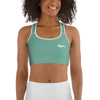 Michigan Upper Peninsula Sports Bra (w/ UP Outline) | Metallic Mint Green