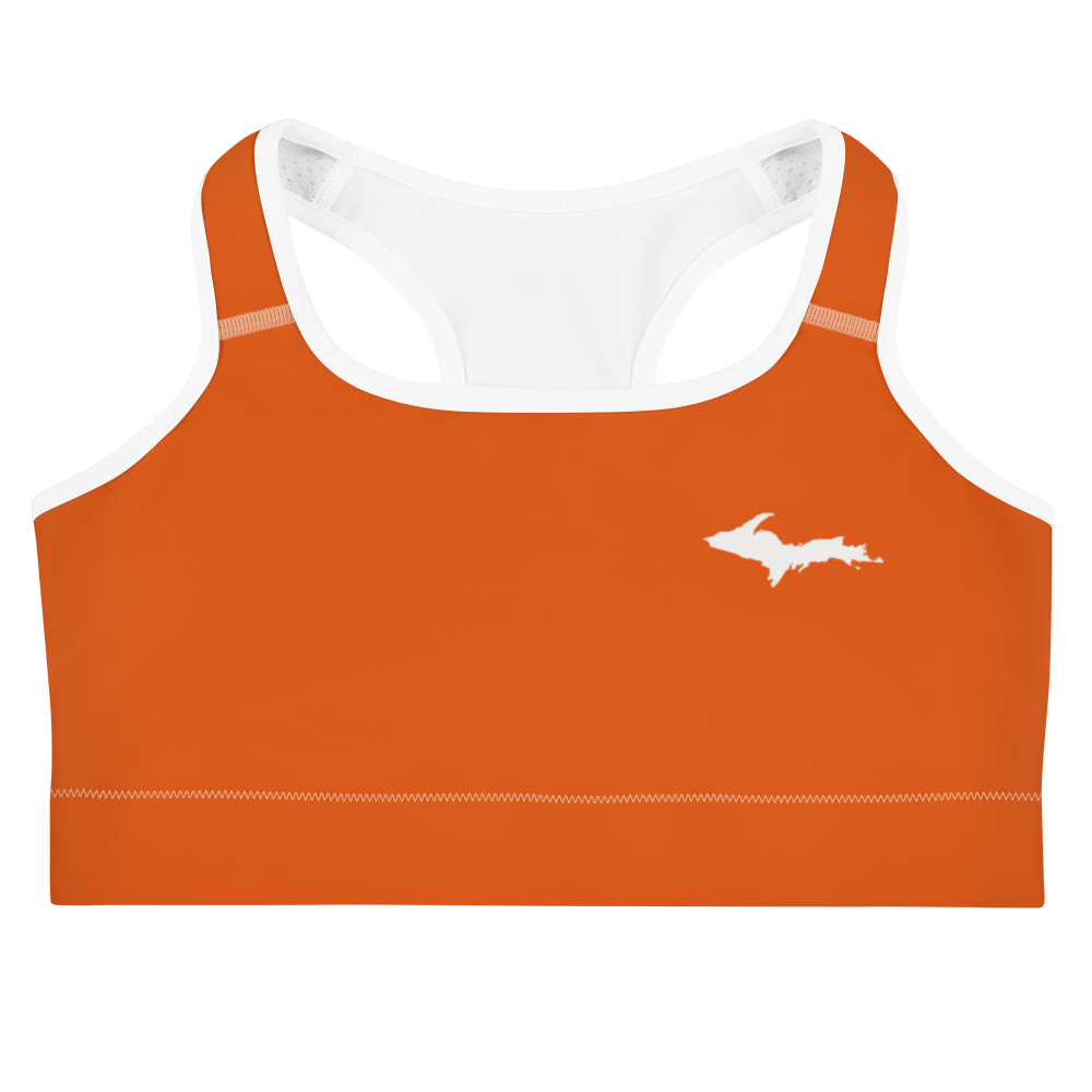 Michigan Upper Peninsula Sports Bra (w/ UP Outline) | Maple Leaf Orange