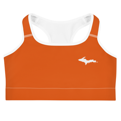 Michigan Upper Peninsula Sports Bra (w/ UP Outline) | Maple Leaf Orange