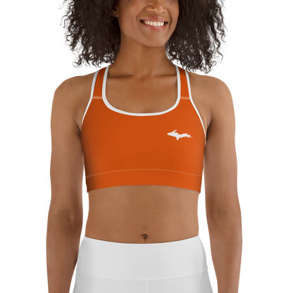 Michigan Upper Peninsula Sports Bra (w/ UP Outline) | Maple Leaf Orange