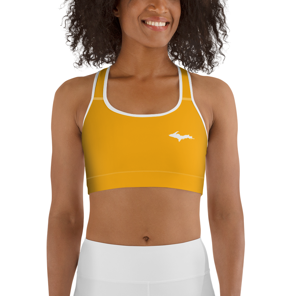 Michigan Upper Peninsula Sports Bra (w/ UP Outline ) | Birch Leaf Orange