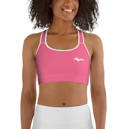 Michigan Upper Peninsula Sports Bra (w/ UP Outline ) | Rhodochrosite Pink