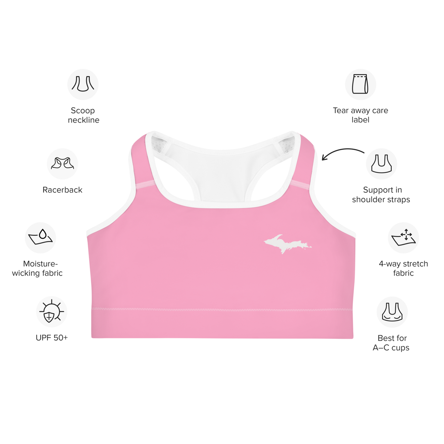 Michigan Upper Peninsula Sports Bra (w/ UP Outline ) | '67 Caddie Pink