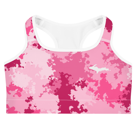 Michigan Upper Peninsula Sports Bra (w/ UP Outline) | Pink Camo