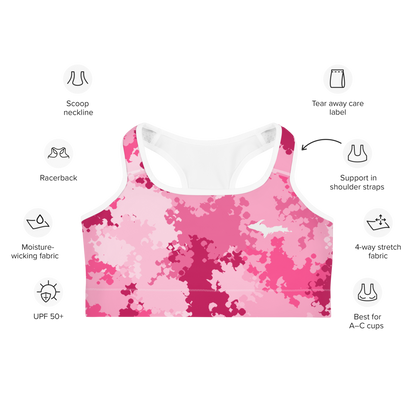 Michigan Upper Peninsula Sports Bra (w/ UP Outline) | Pink Camo