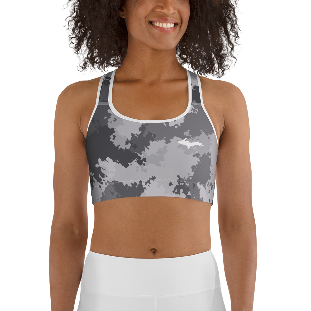 Michigan Upper Peninsula Sports Bra (w/ UP Outline) | Iron Ore Camo