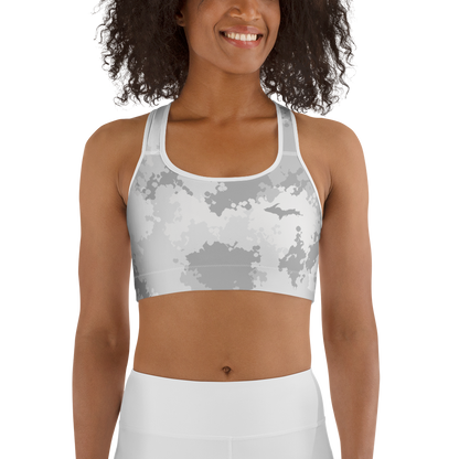 Michigan Upper Peninsula Sports Bra (w/ UP Outline) | Snow Camo