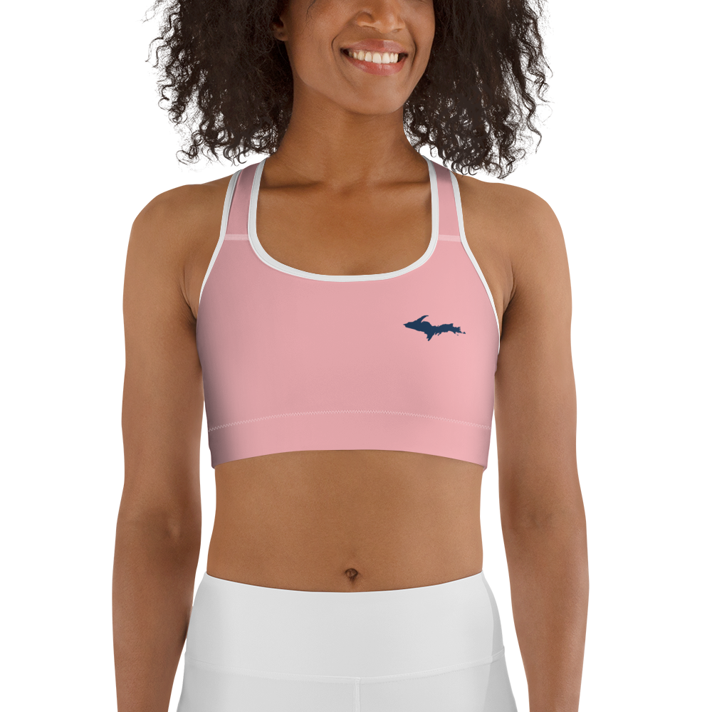 Michigan Upper Peninsula Sports Bra (w/ UP Outline) | Strawberry Pink