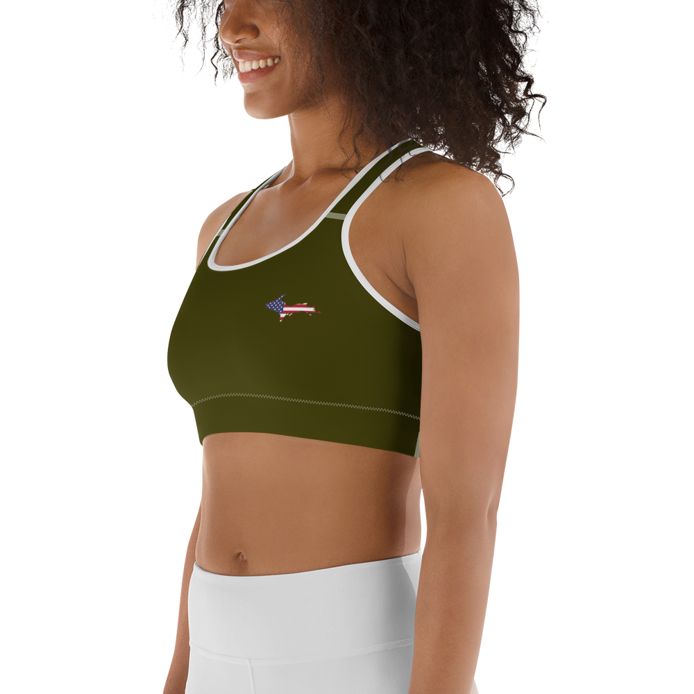 Michigan Upper Peninsula Sports Bra (w/ UP USA Flag ) | Military Green