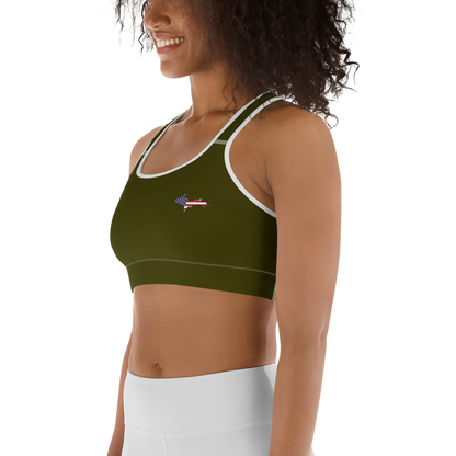 Michigan Upper Peninsula Sports Bra (w/ UP USA Flag ) | Military Green