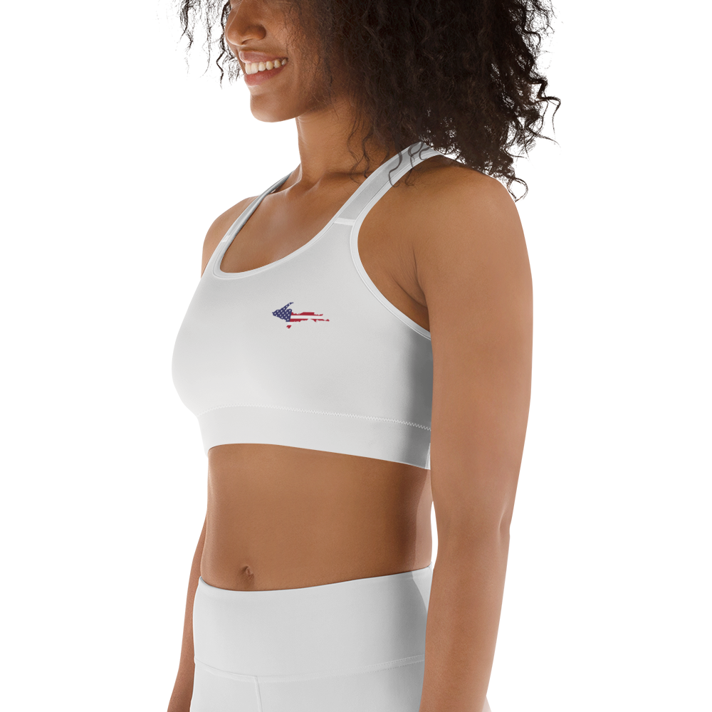 Michigan Upper Peninsula Sports Bra (w/ UP USA Flag) | Birch Bark White